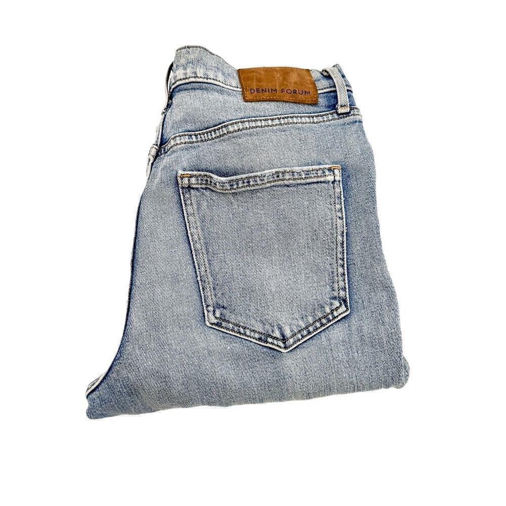 Denim Forum The Arlo High Rise Straight Denim Jeans Acid Wash Raw Hem Size 27